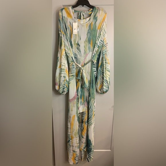 NWT Andrea Iyamah Sade Cover Up Chiffon Maxi Dress Size S/M (US 6-10) Blue/Gold - Picture 4 of 16